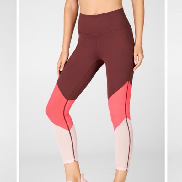 FABLETICS WOMEN'S RUST & DESERT ROSE ZONE HIGH-WAISTED 7/8 LEGGINGS SIZE LARGE - Picture 1 of 11